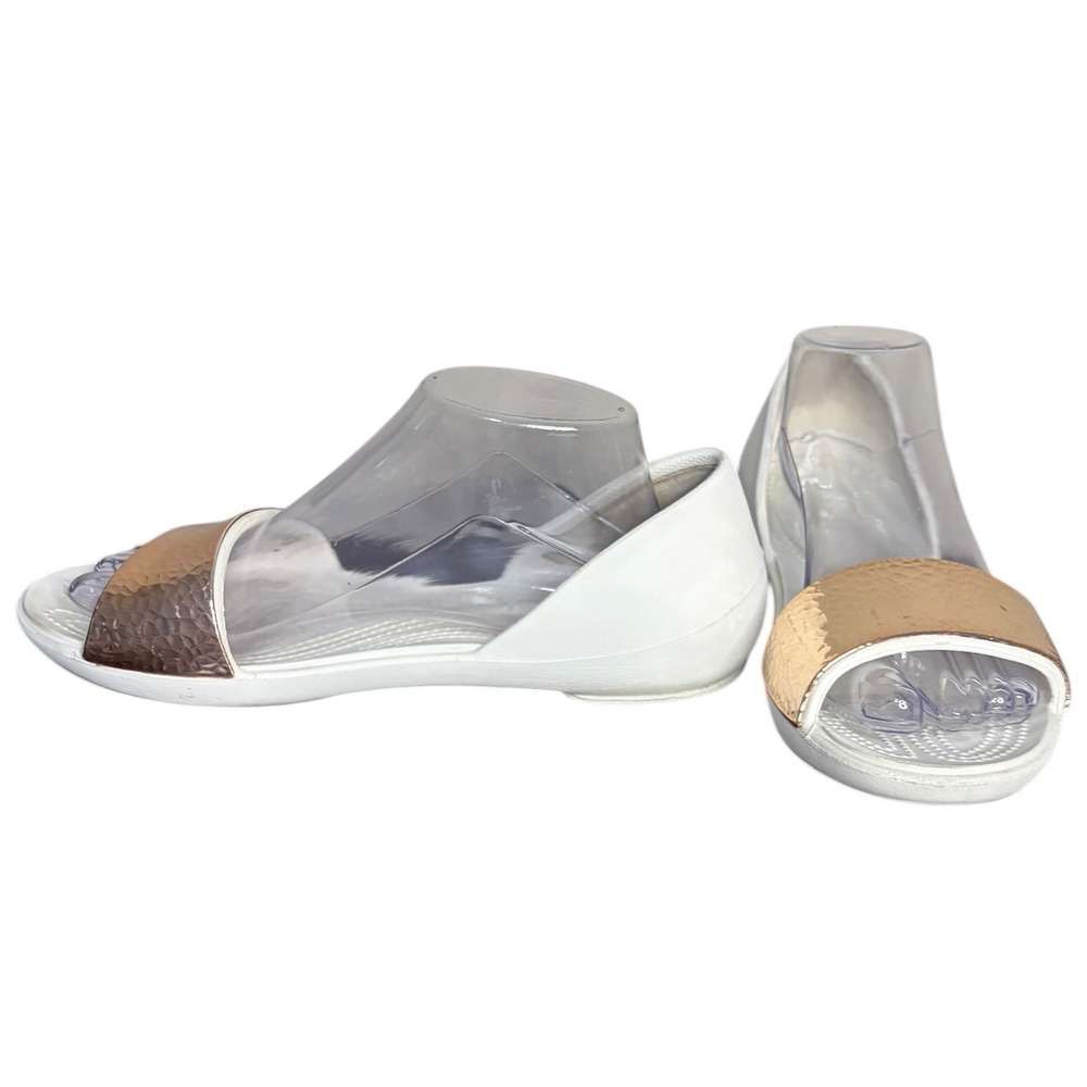 Crocs White Rose Gold Lina Hammered Metallic Dorsay Flat Sandal‎ Women Size 9